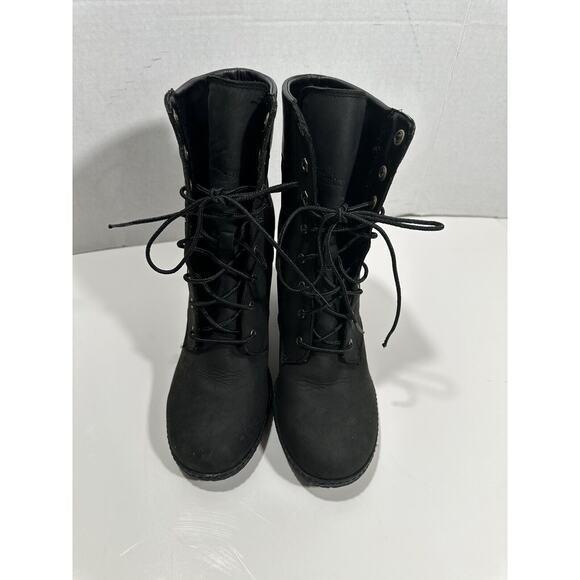 Timberland Womens‎ Glancy 6” Ankle Boots Sz 10 Black Suede High Block Heel Laces - Picture 3 of 12